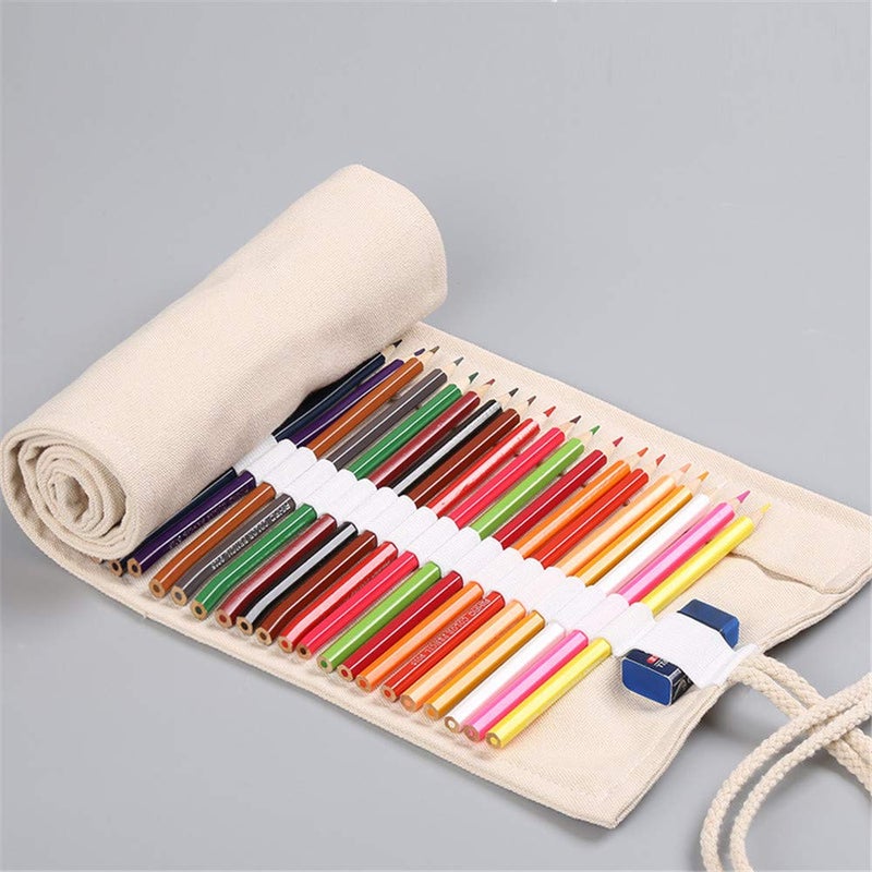 Funny live 36/48/72 Slots Colored Pencil Wrap Pencils Roll Holder Coloring Pencils Organizer Holder Colored Pen Paint Brush Storage Pouch Portable for Artist Student (Natural color, 48 Slots) - Image 2